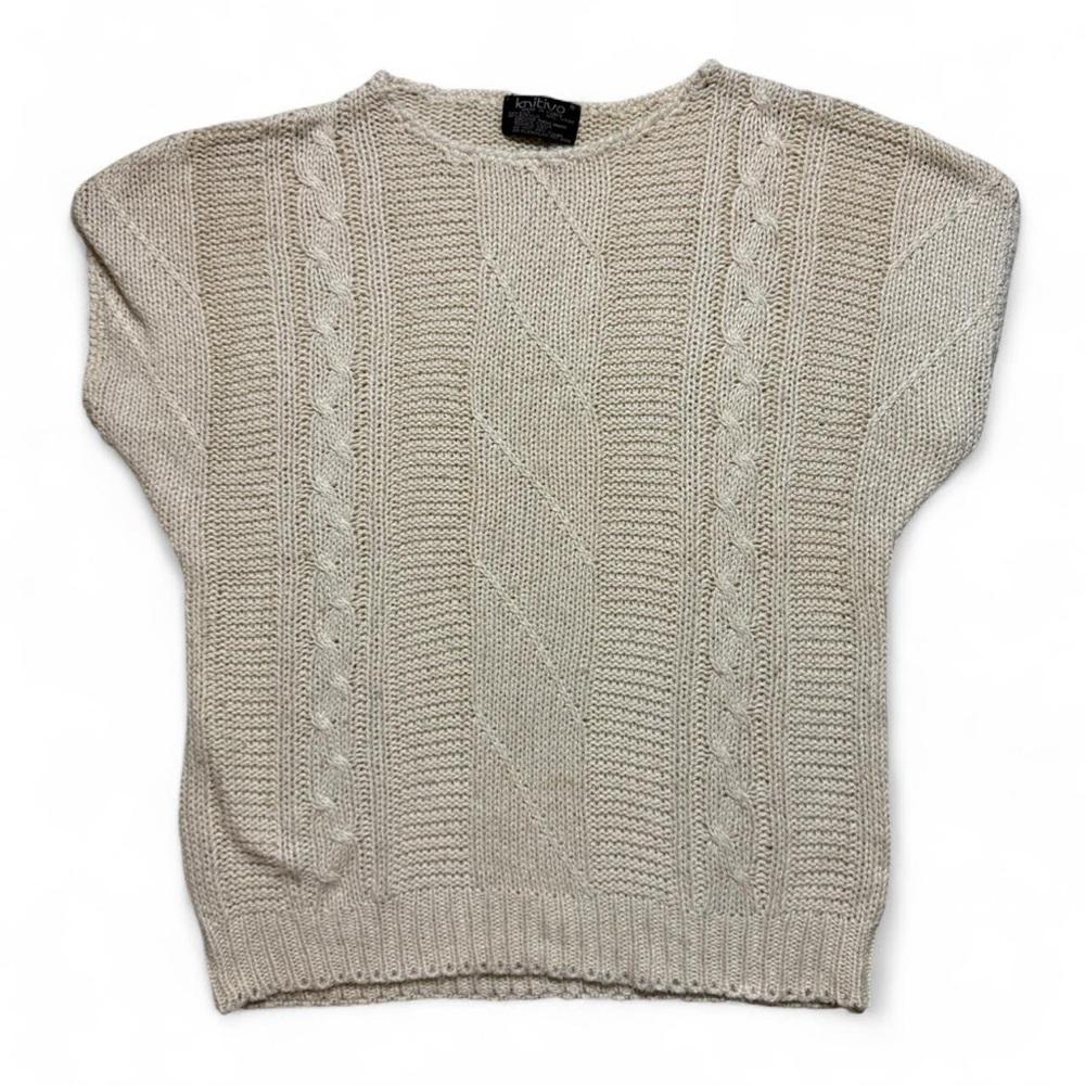 Silk Knitivo Beige Knit Sweater Vest Silk Blend Chunky Boho Womens Size Large